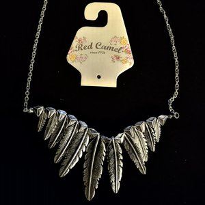 New Red Camel Silver Tone Feather Style Necklace 18 to 21"